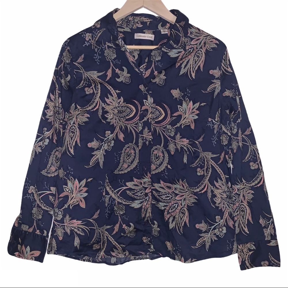 Navy Blue Paisley Pattern Button Up Shirt